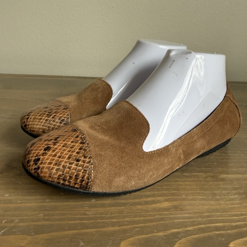 Josef Seibel Womens 39 Tan Brown Pippa Snake Embossed Cap Toe Slip On Flats Shoe